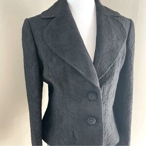 Ann Taylor wool brocade damask print black tailored blazer like new size 6